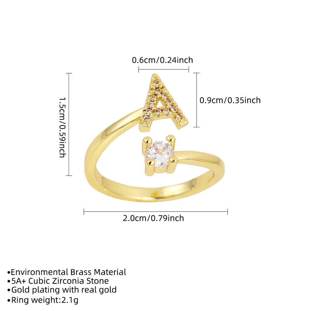 Gold Plated Letter Initial Open Rings