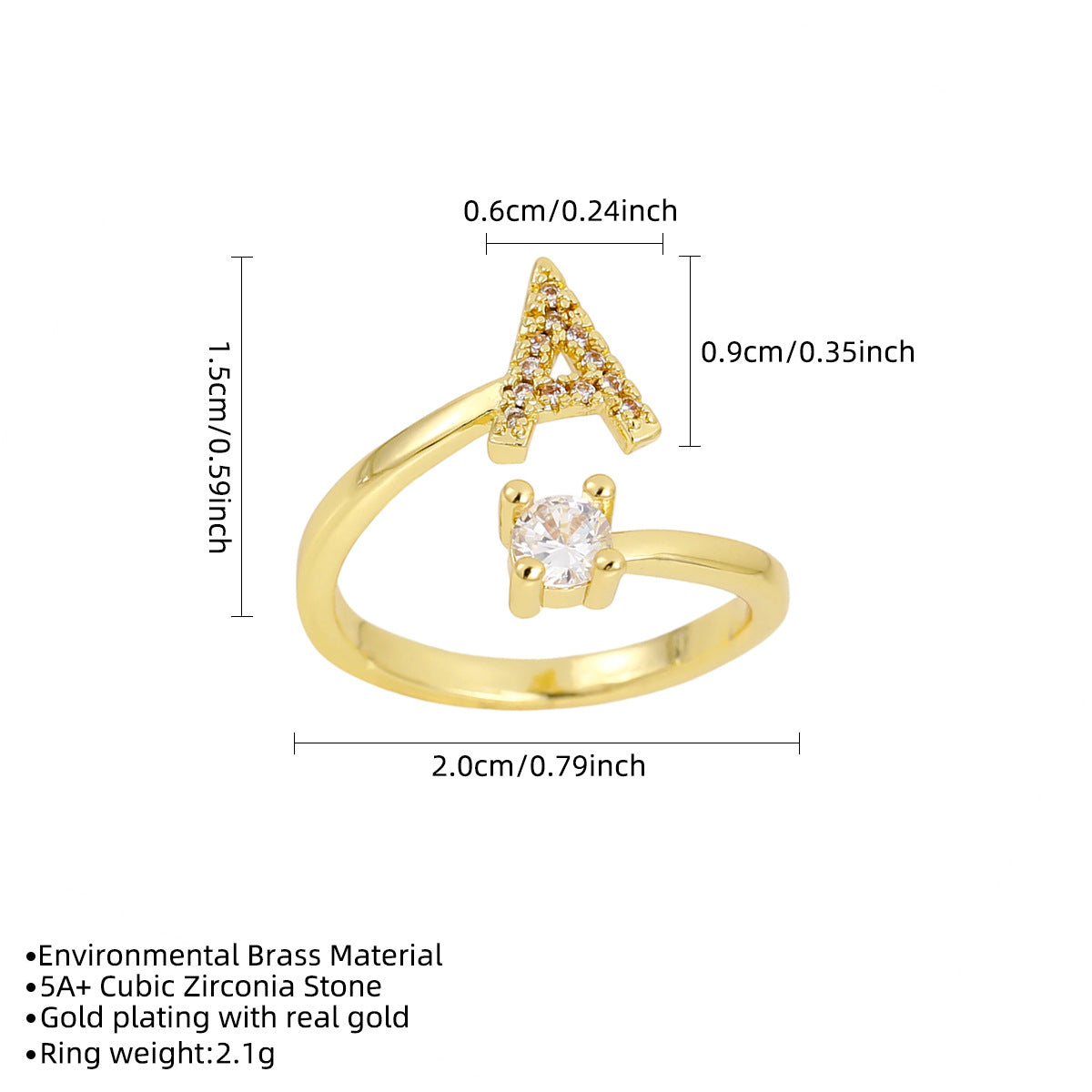 Gold Plated Letter Initial Open Rings
