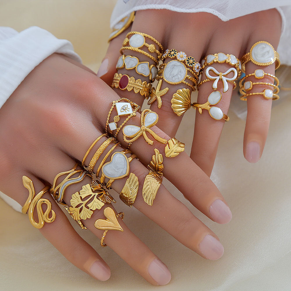 Stainless Steel Gold Plated Leaf Ring