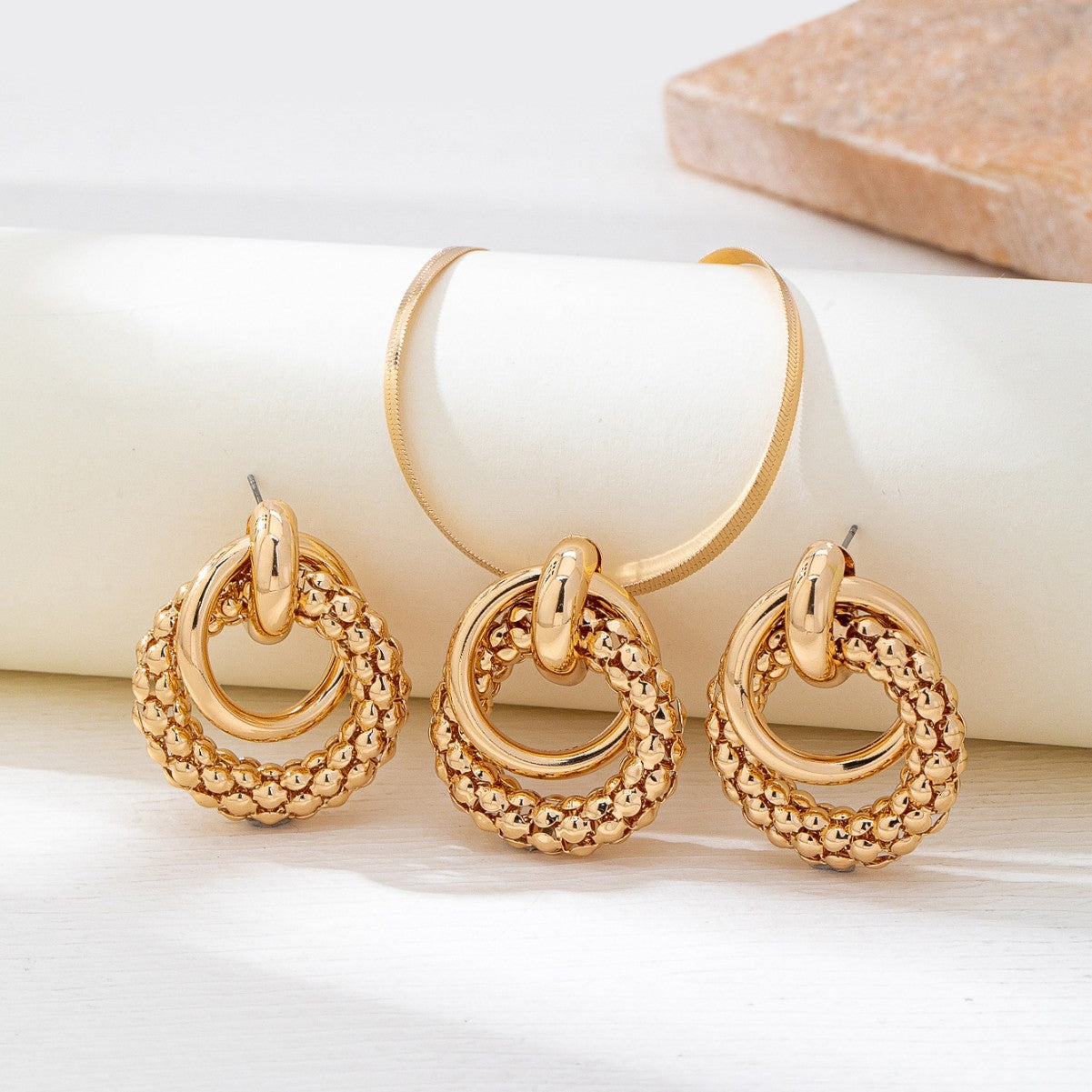 Gold Schlangenkette mit Ohrringen Set Damen | Gold Snake Chain Necklace with Earrings Set Women
