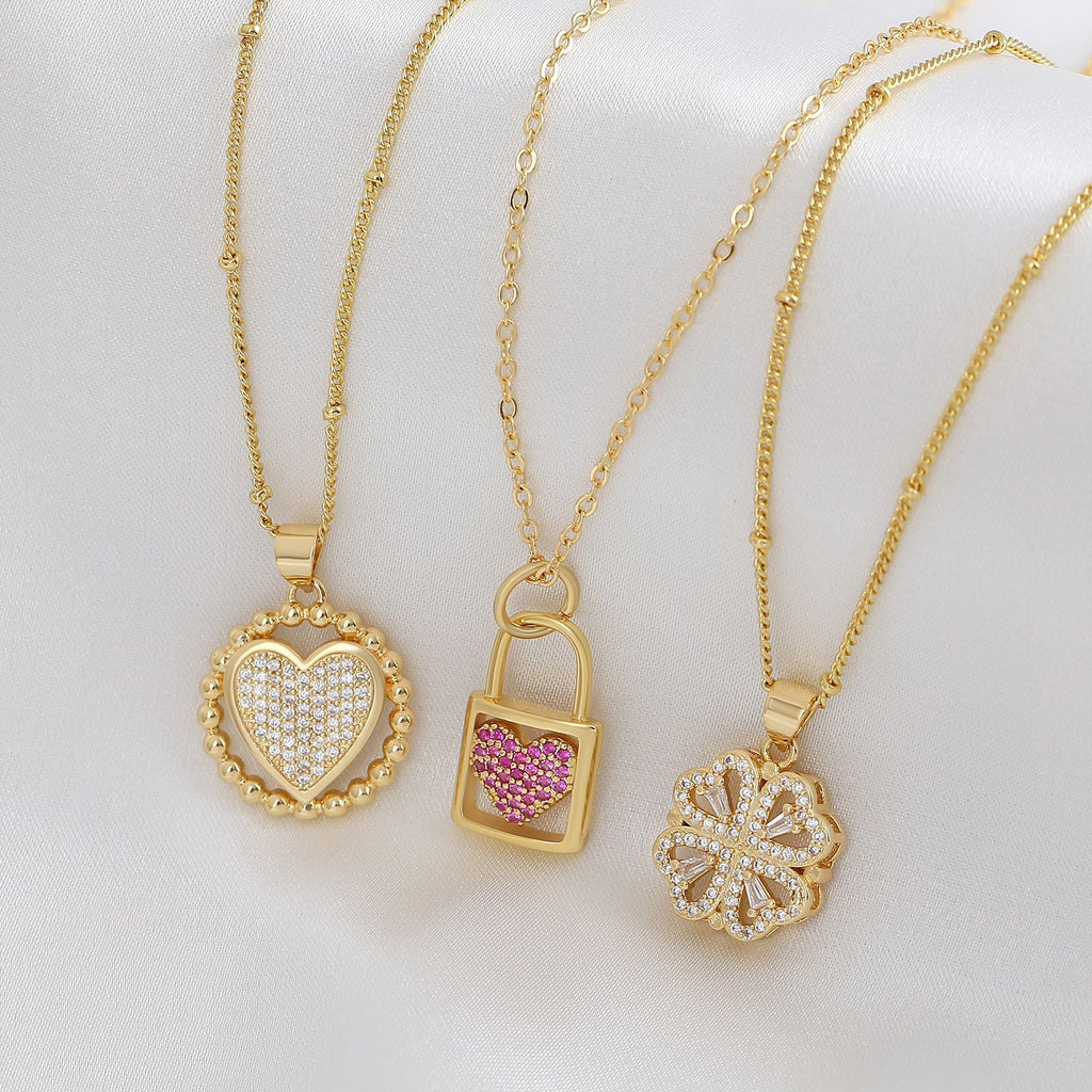 Heart Shaped Zircon Necklace Gold Plated Chain
