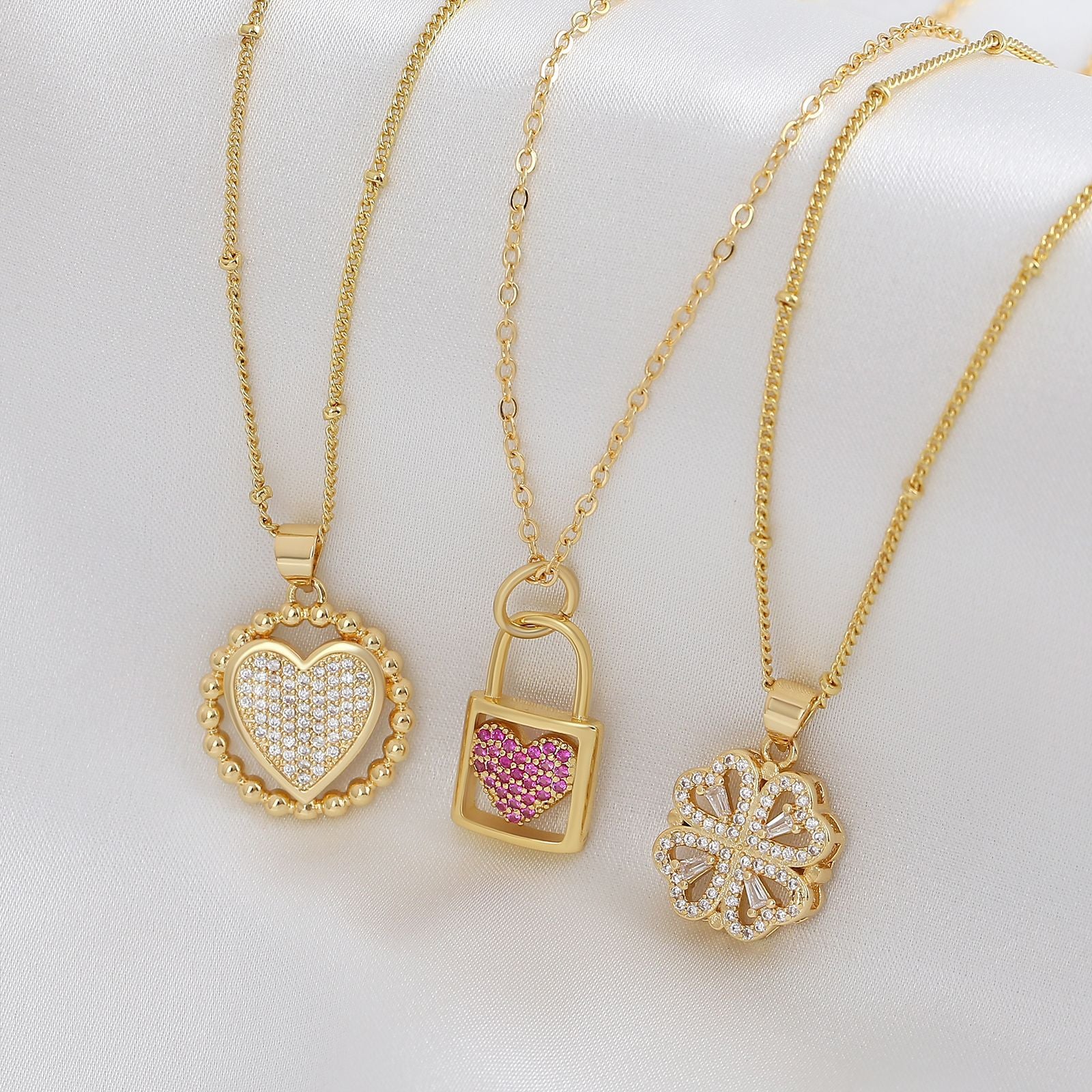 Heart Shaped Zircon Necklace Gold Plated Chain