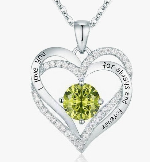 Heart Birthstone Necklace Rose Gold