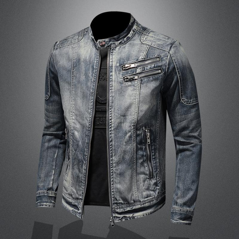 Herren Jeansjacke Stehkragen Baumwolle-Polyester M–4XL | Men's Denim Jacket Stand Collar Cotton-Polyester M–4XL
