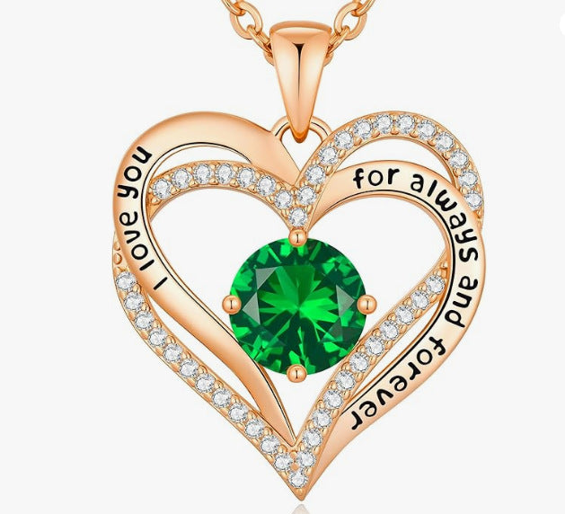 Heart Birthstone Necklace Rose Gold