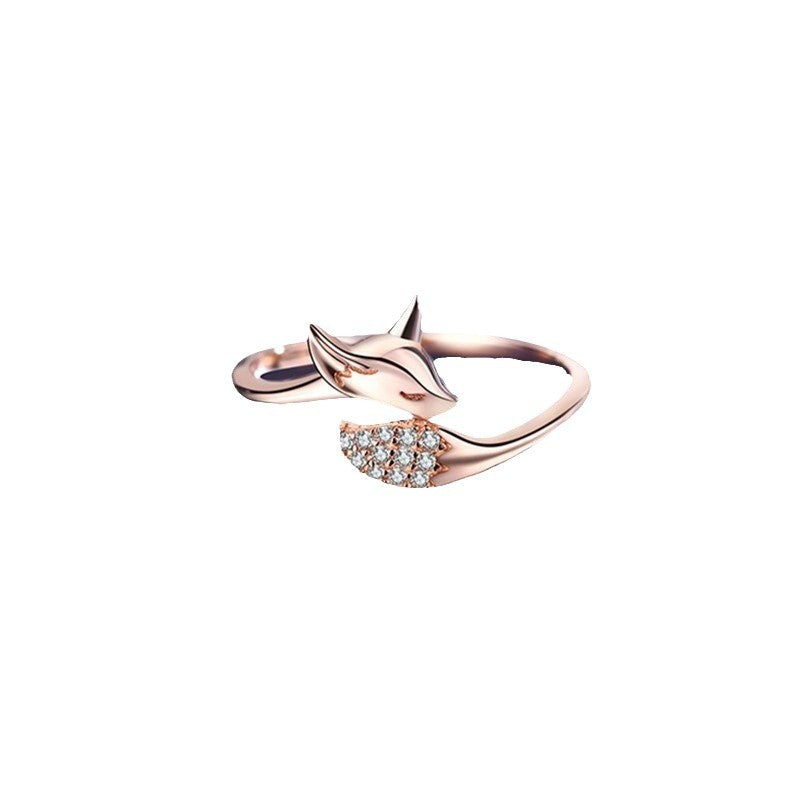 Cute Fox Diamond Rose Gold Ring