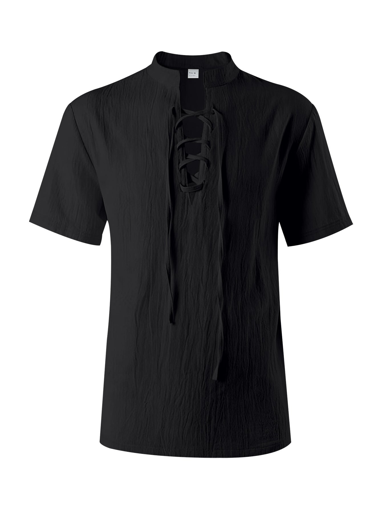 Mens Casual Linen Stand Collar Short Sleeve Shirt