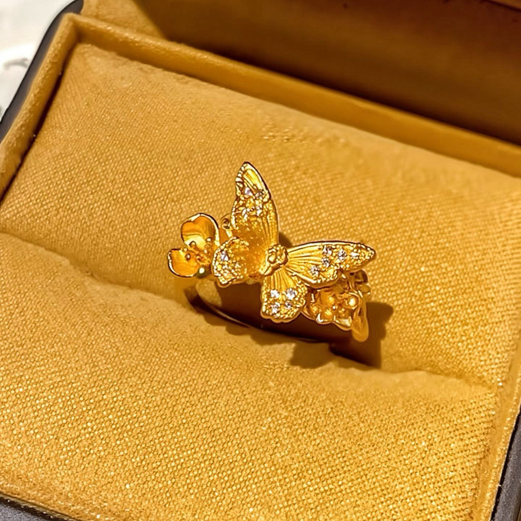 Butterfly Flower Adjustable Gold Plated Ring
