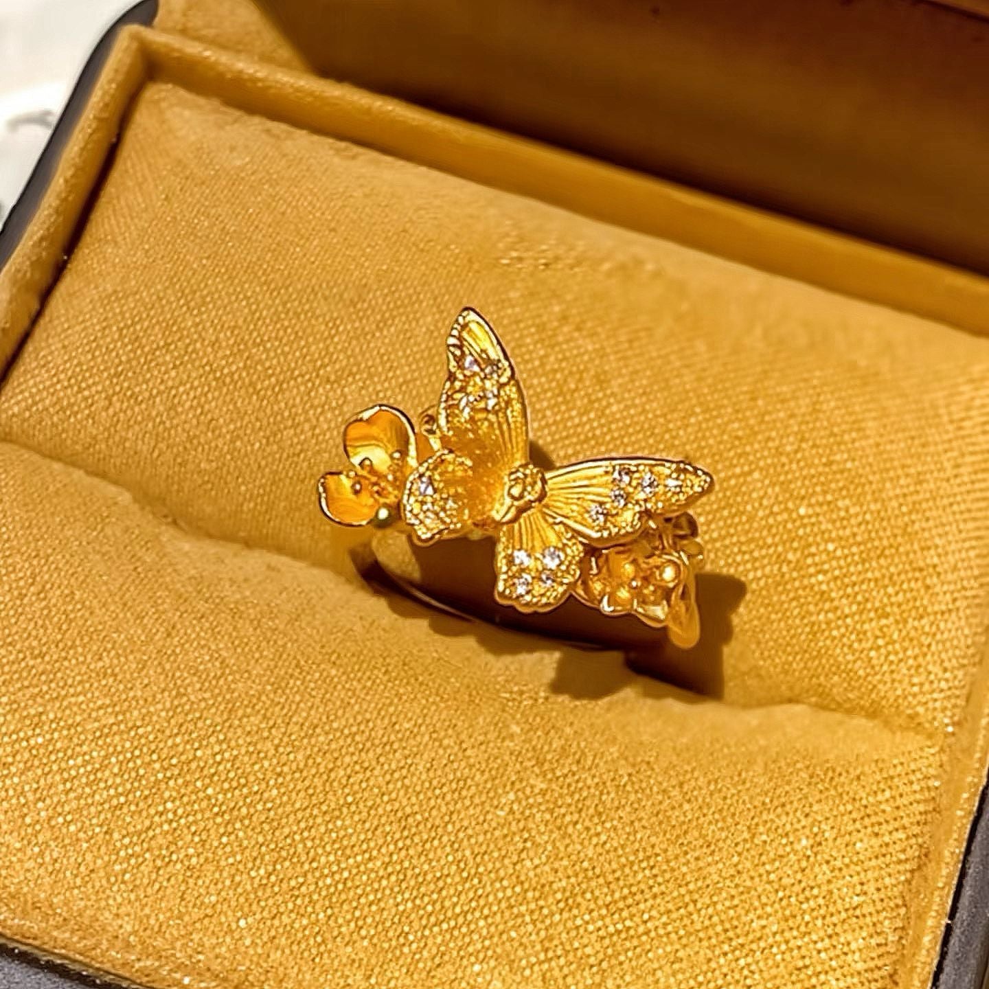 Butterfly Flower Adjustable Gold Plated Ring