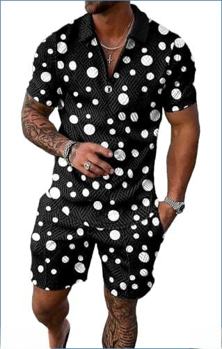 Herren 2-teiliges Set Baroque-Print Kurzarm-Top & Shorts Polyester 48 Varianten | Men's 2-Piece Baroque Print Set Short-Sleeve Top & Shorts 48 Styles
