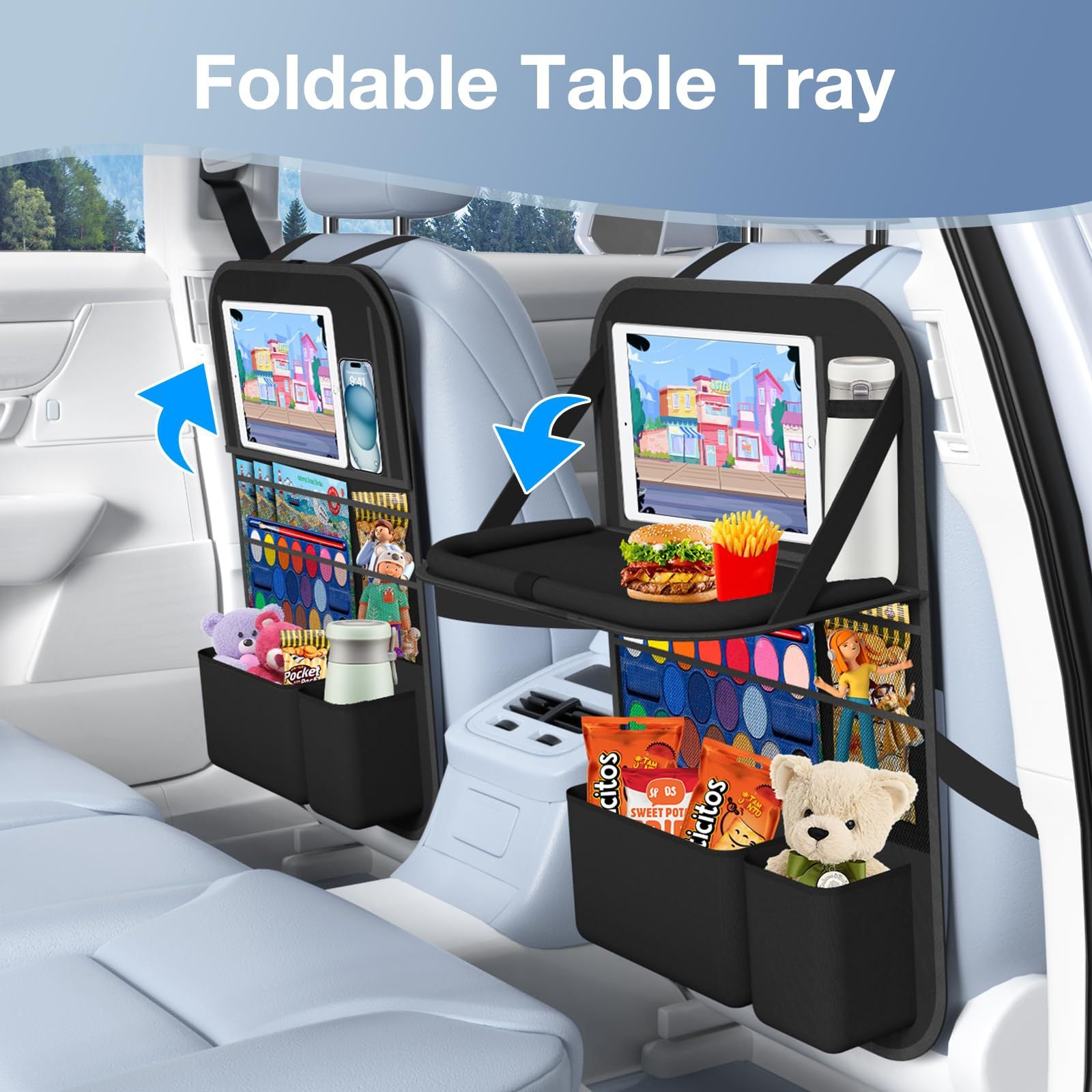 Multifunctional Car Rear Seat Organizer with Trash Can and Cup Holder
