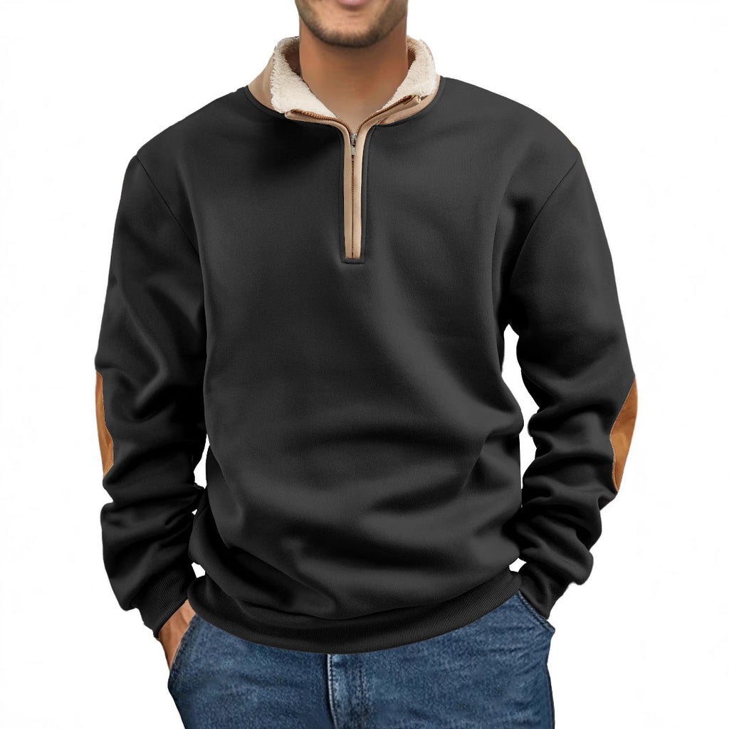 Mens Retro Patchwork Embroidered Half Zip Sweatshirt