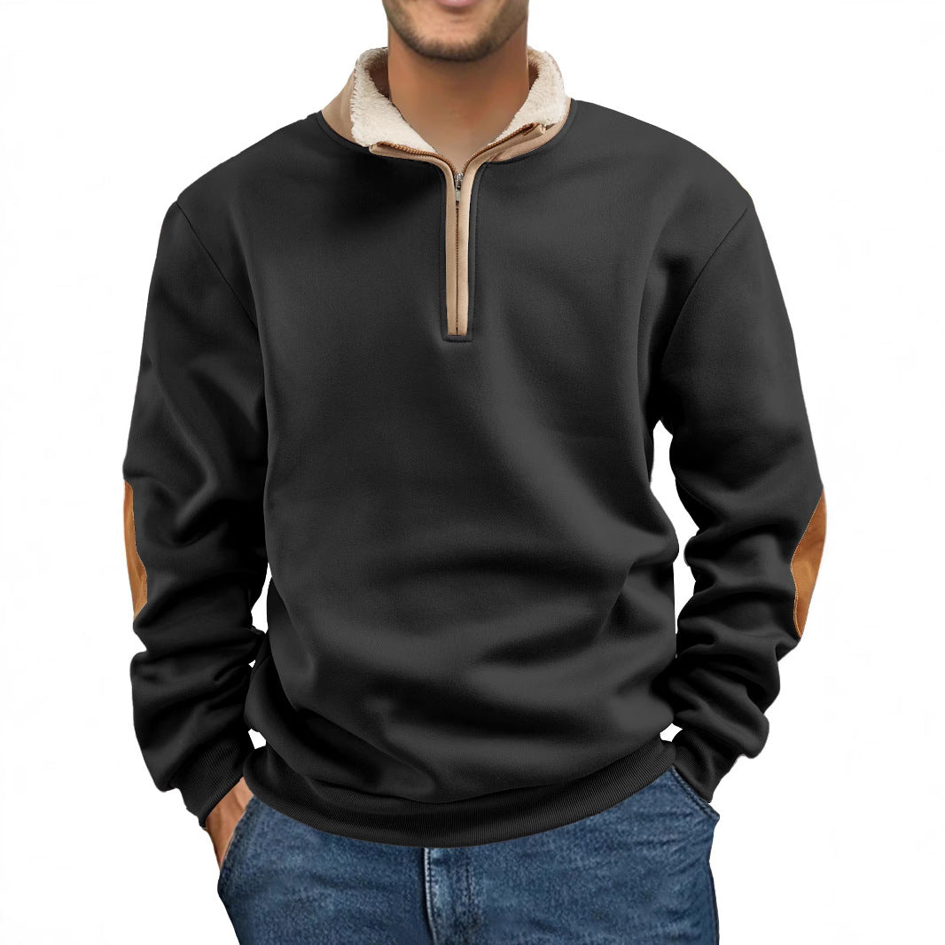 Mens Retro Patchwork Embroidered Half Zip Sweatshirt