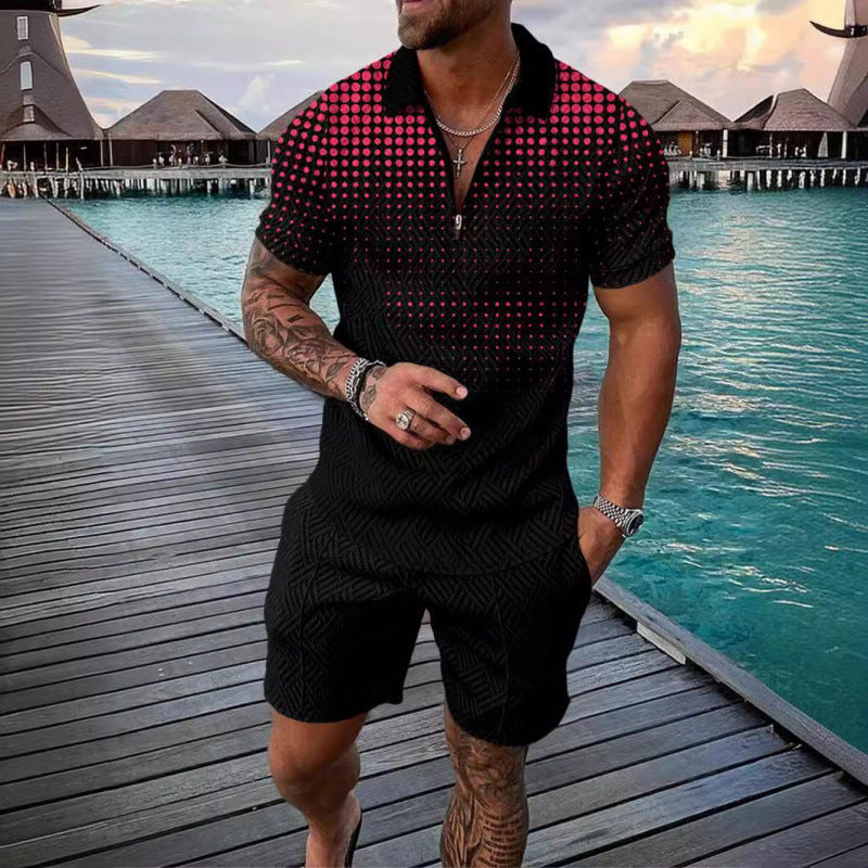 Herren 2-teiliges Set Baroque-Print Kurzarm-Top & Shorts Polyester 48 Varianten | Men's 2-Piece Baroque Print Set Short-Sleeve Top & Shorts 48 Styles