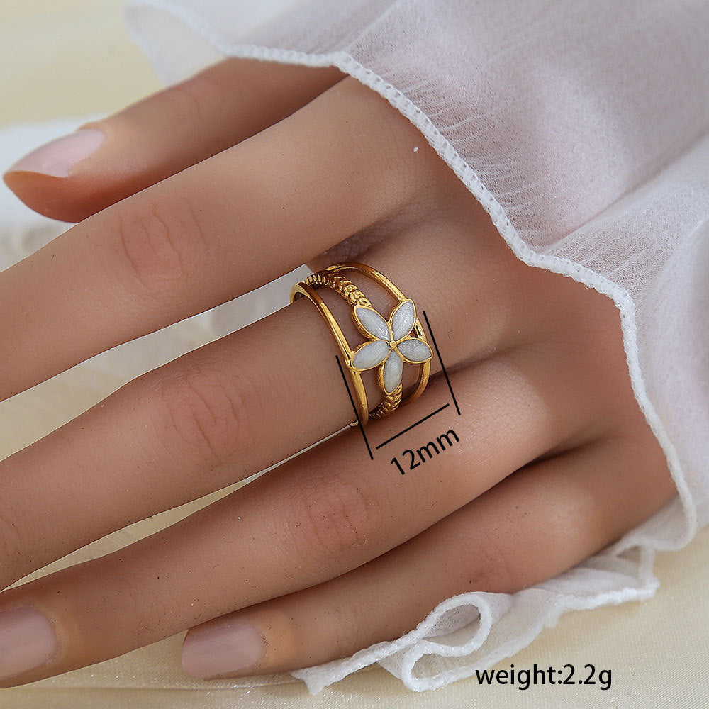 Stainless Steel Gold Plated Leaf Ring