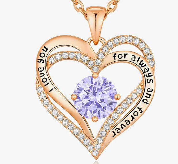 Heart Birthstone Necklace Rose Gold
