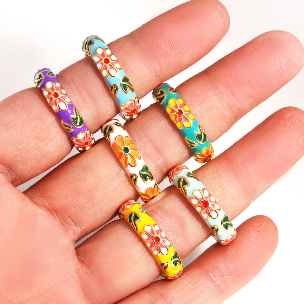 Floral Enamel Gold Plated Ring