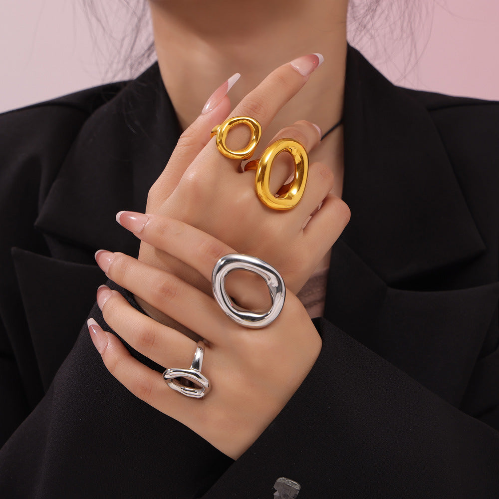 Geometric Hollow Titanium Steel Gold Plated Ring