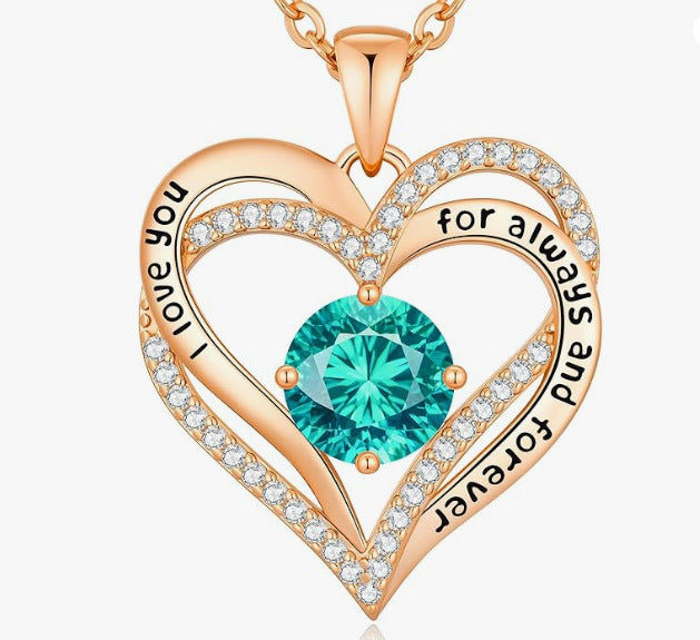 Heart Birthstone Necklace Rose Gold