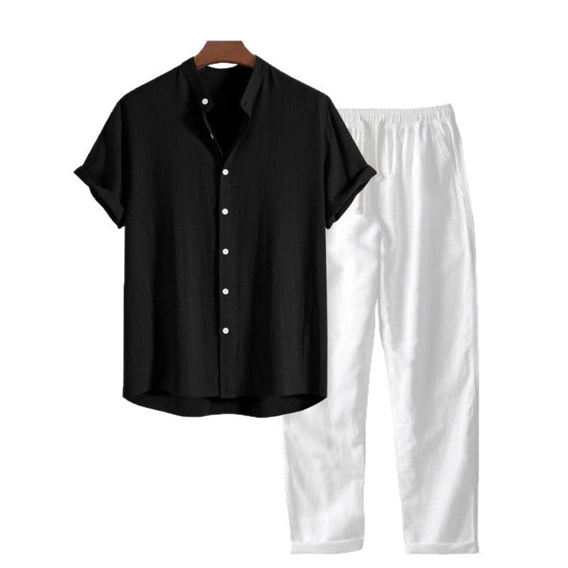 Ensemble chemise et pantalon à manches courtes de couleur unie pour homme
