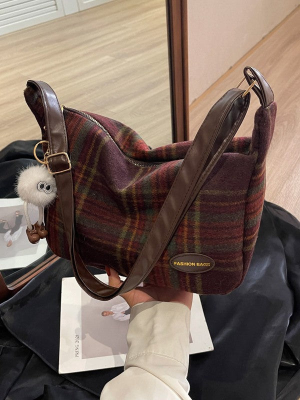 Retro Woolen Plaid Shoulder Bag