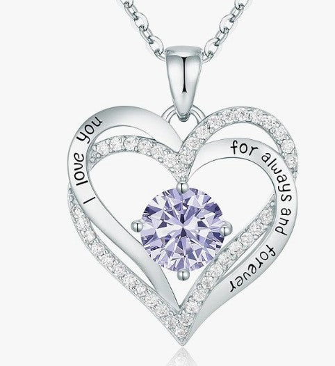 Heart Birthstone Necklace Rose Gold