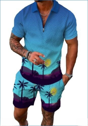 Herren 2-teiliges Set Baroque-Print Kurzarm-Top & Shorts Polyester 48 Varianten | Men's 2-Piece Baroque Print Set Short-Sleeve Top & Shorts 48 Styles