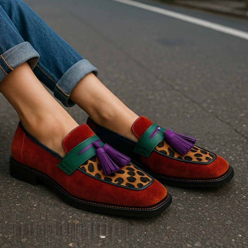 Women Leopard Print Tassel Flat Shoes