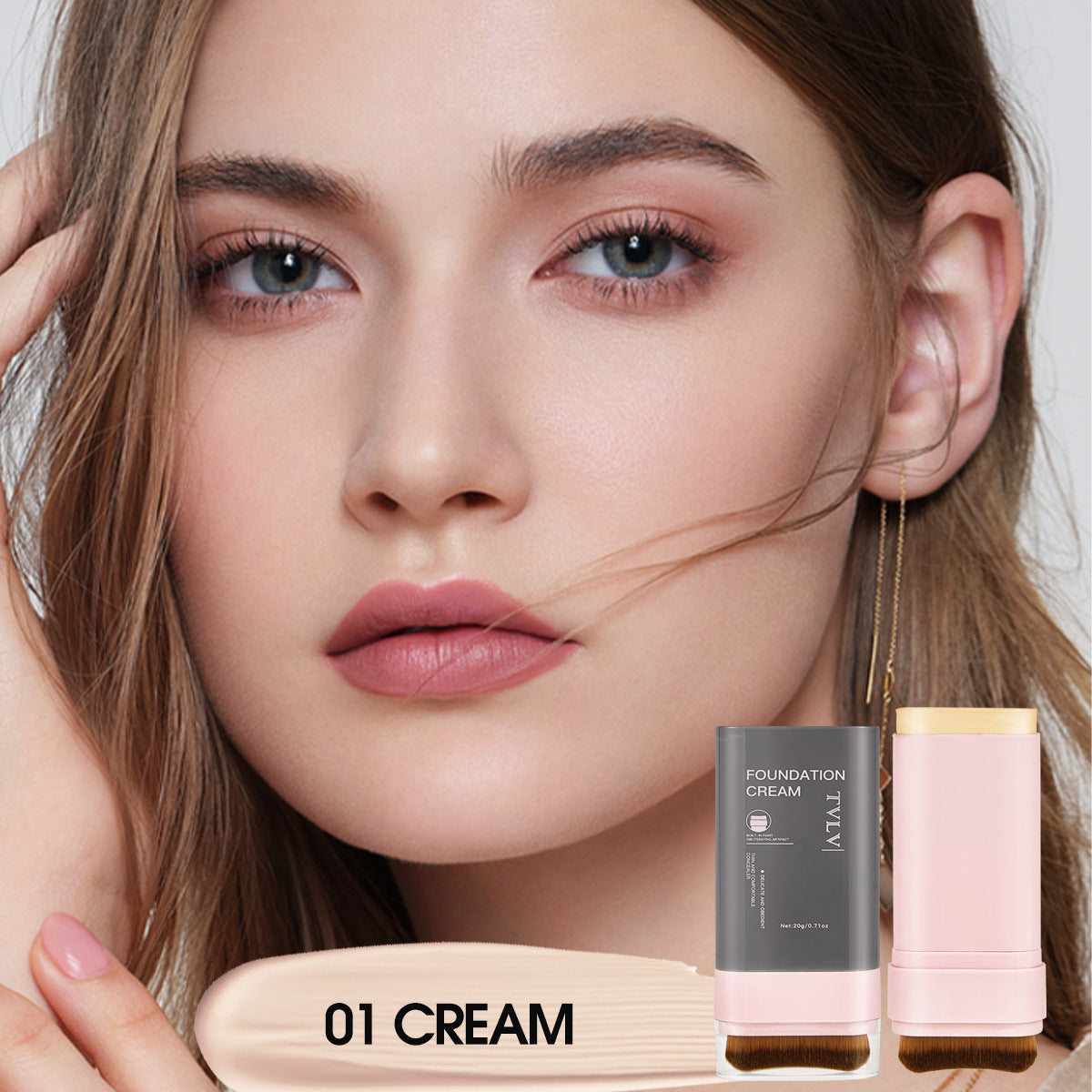Concealer Foundation Stick with Brush Head Waterproof Natural Makeup