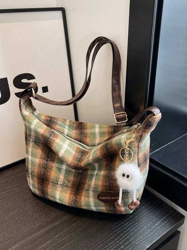 Retro Woolen Plaid Shoulder Bag