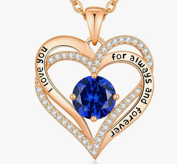 Heart Birthstone Necklace Rose Gold