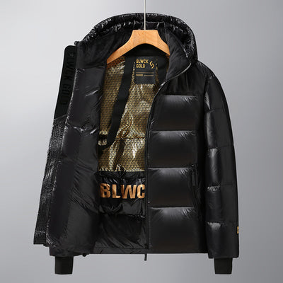 Black Gold Hooded Down Jacket for Men and Women