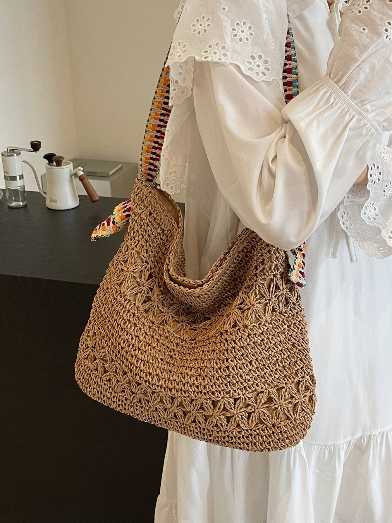 Straw Woven Shoulder Tote Bag