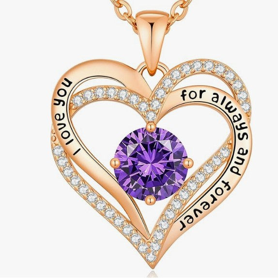 Heart Birthstone Necklace Rose Gold