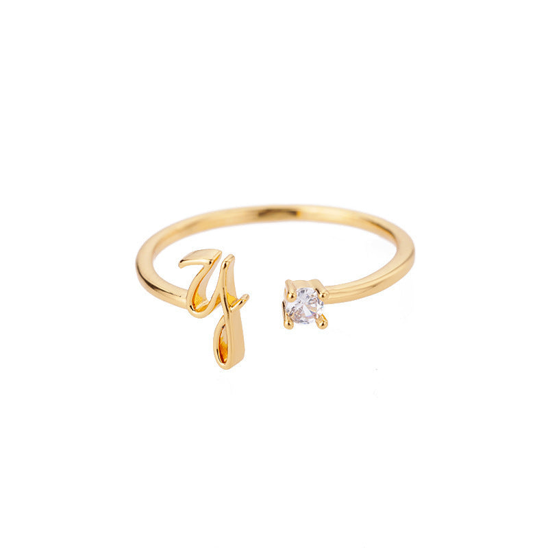 Alphabet Letter Ring Gold Plated Zinc Alloy Jewelry