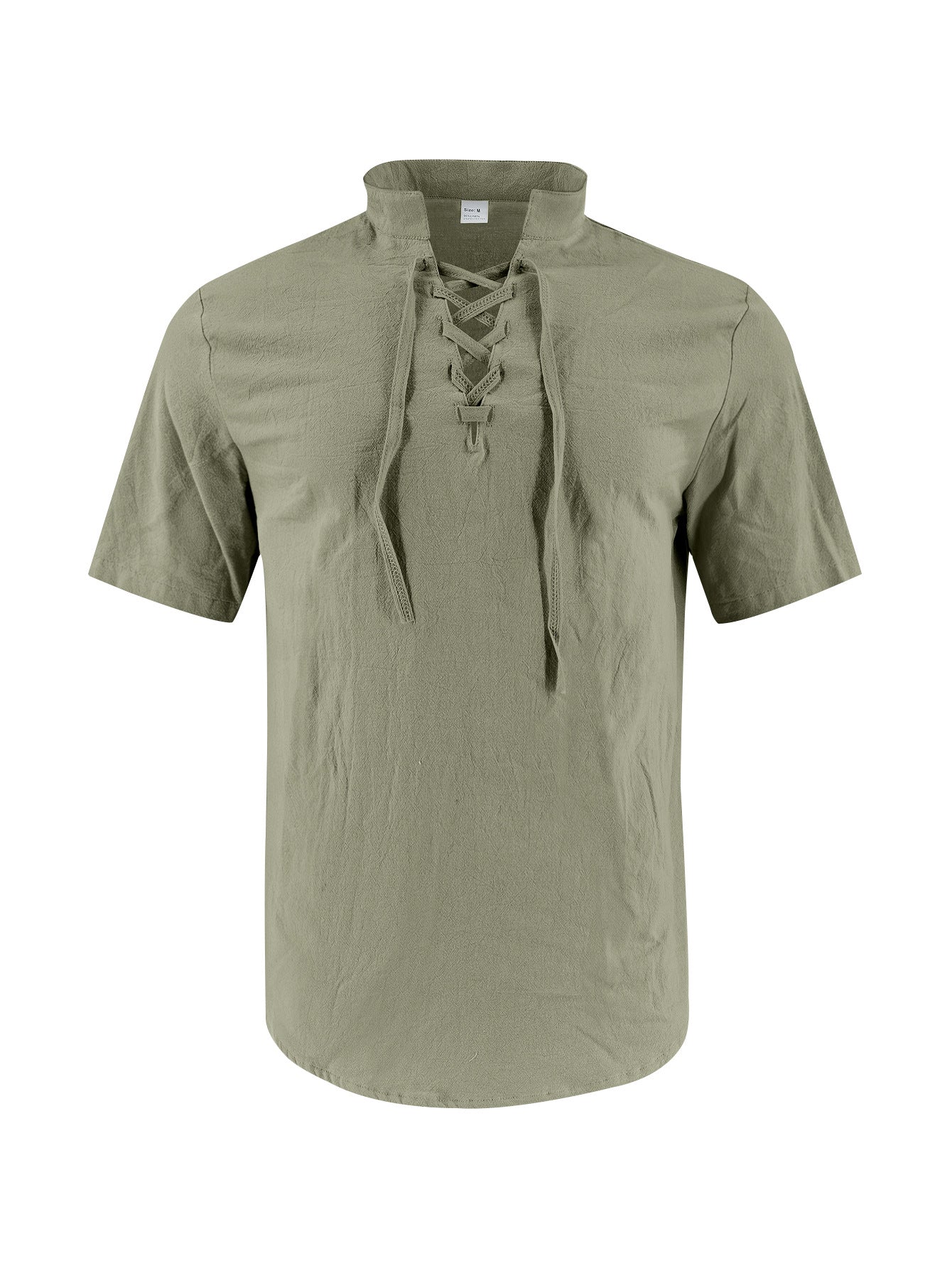 Mens Casual Linen Stand Collar Short Sleeve Shirt