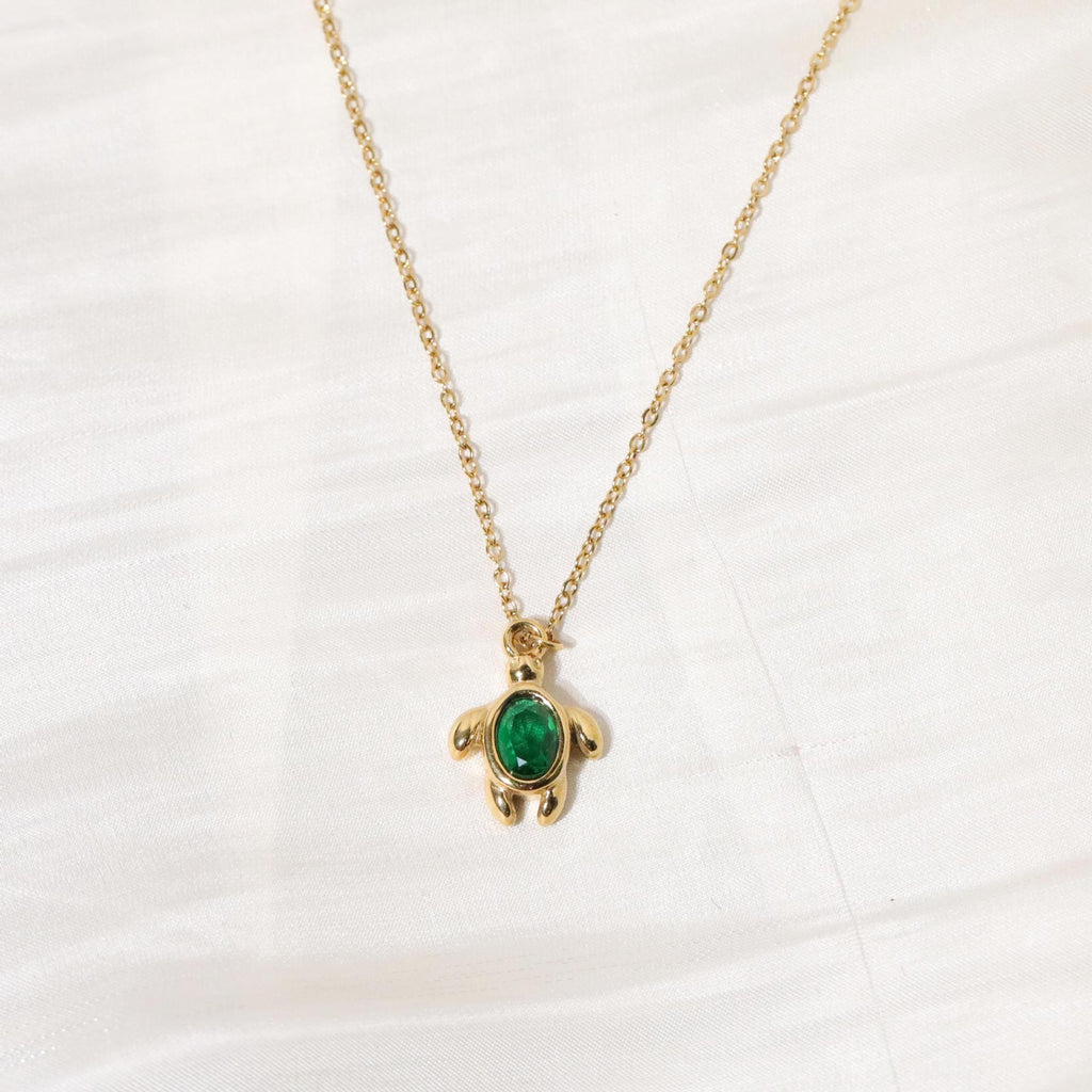 Emerald Turtle 18K Gold Plated Necklace