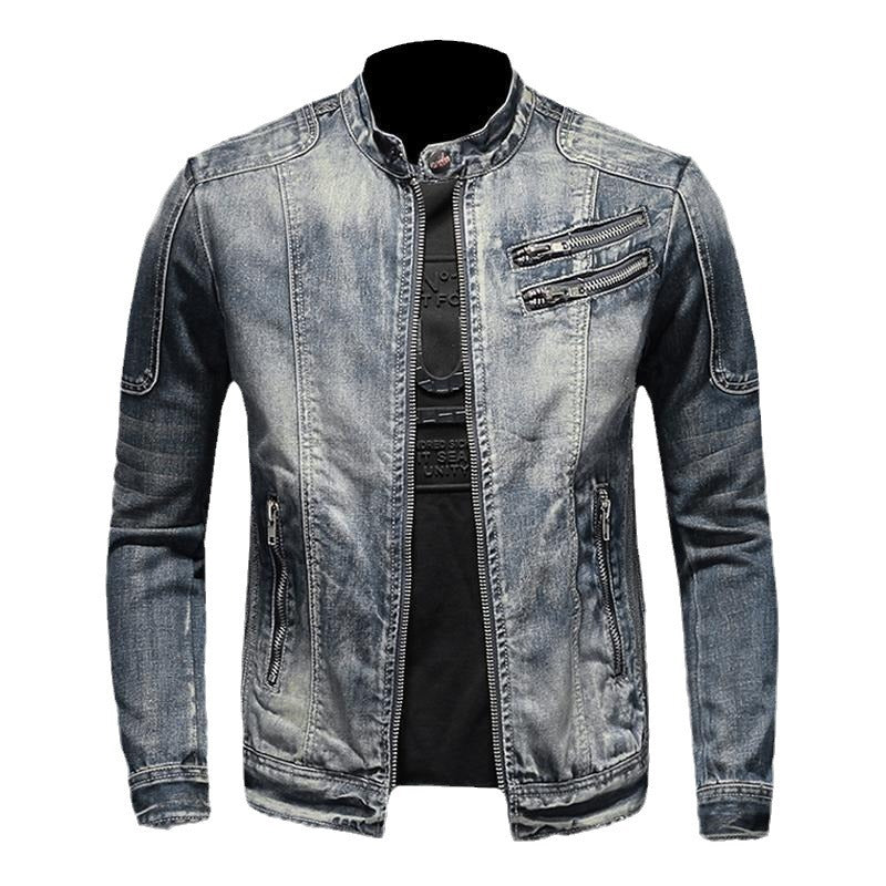 Herren Jeansjacke Stehkragen Baumwolle-Polyester M–4XL | Men's Denim Jacket Stand Collar Cotton-Polyester M–4XL