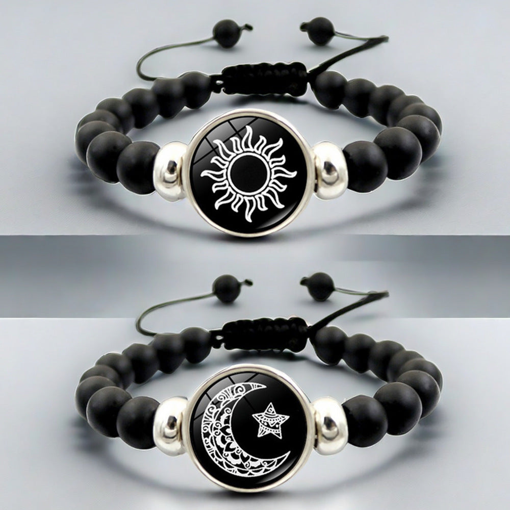 Adjustable Sun Moon Gemstone Beaded Bracelet