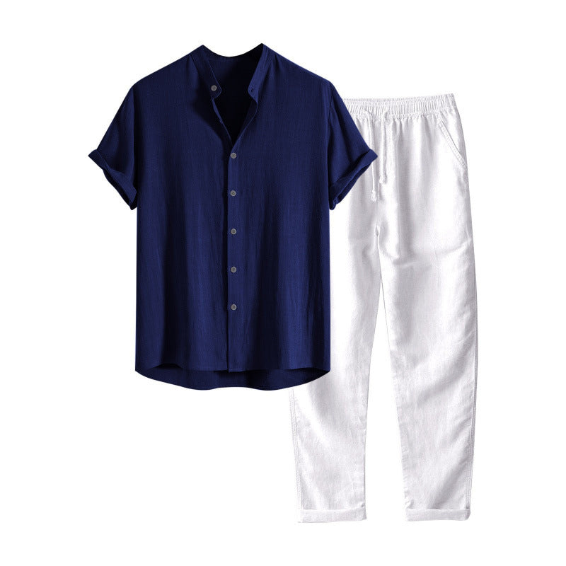 Ensemble chemise et pantalon à manches courtes de couleur unie pour homme