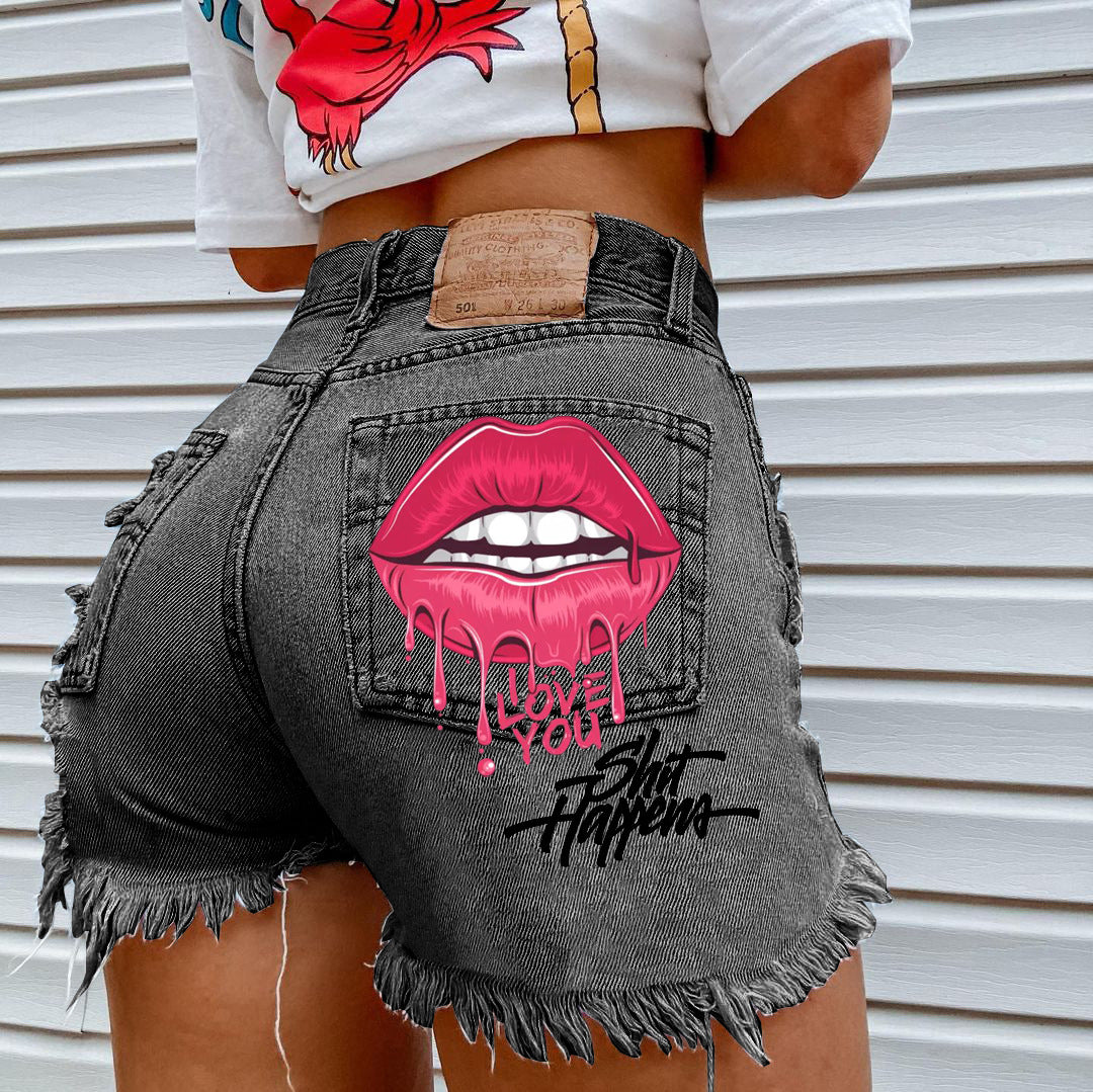 Womens High Waist Ripped Denim Shorts