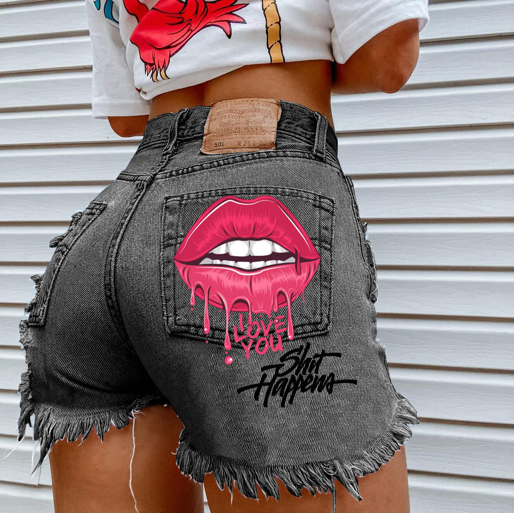 Womens High Waist Ripped Denim Shorts