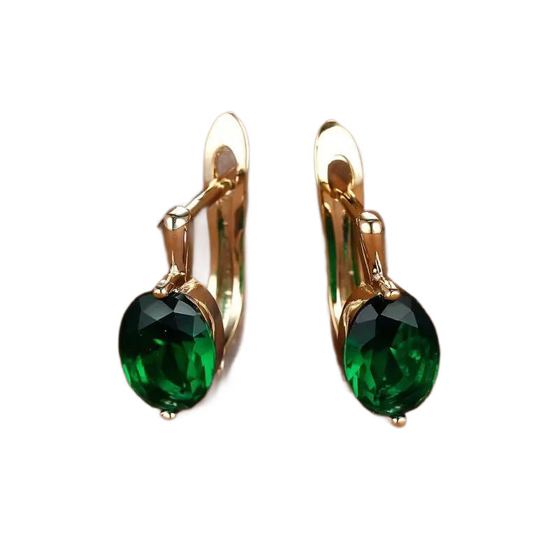Oval Emerald Gold Plated Earrings