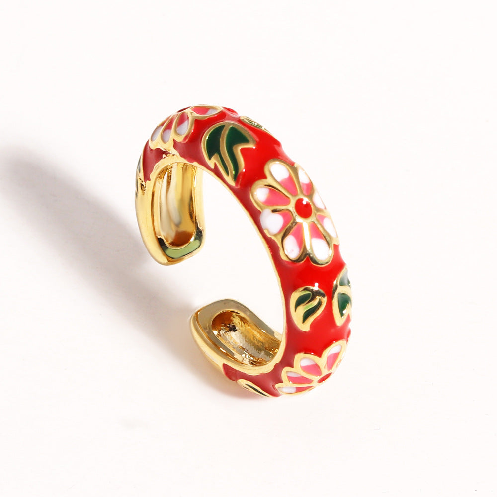 Floral Enamel Gold Plated Ring