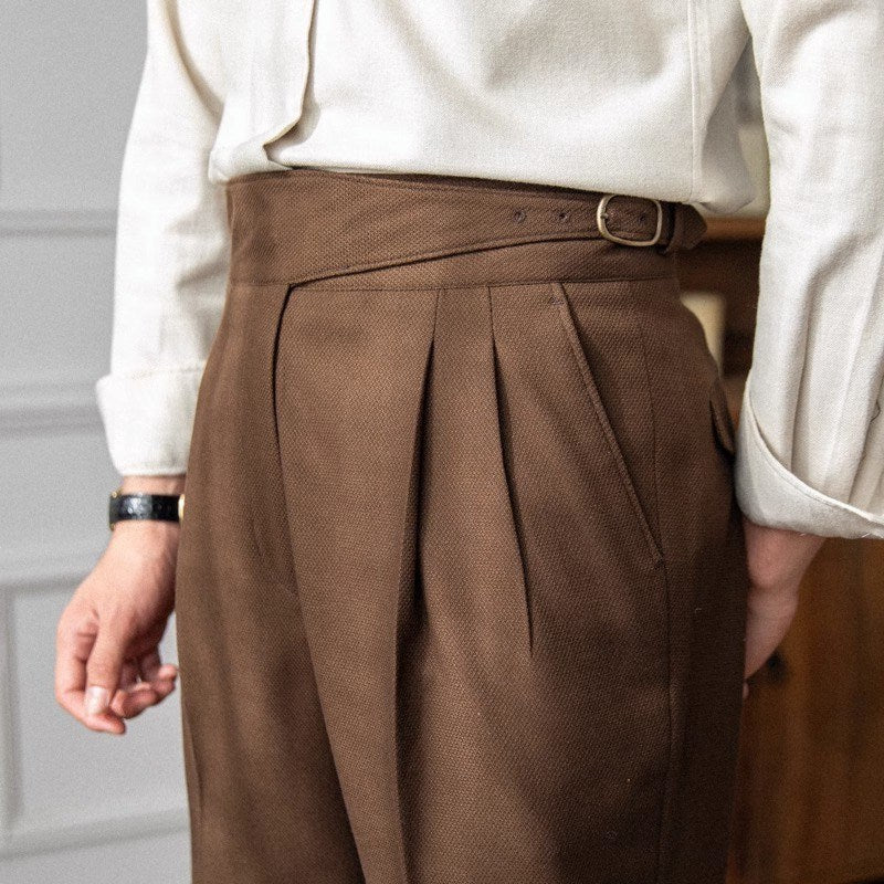 Mens High-Waisted Straight Leg Trousers