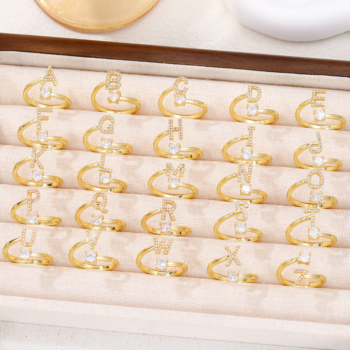 Gold Plated Letter Initial Open Rings