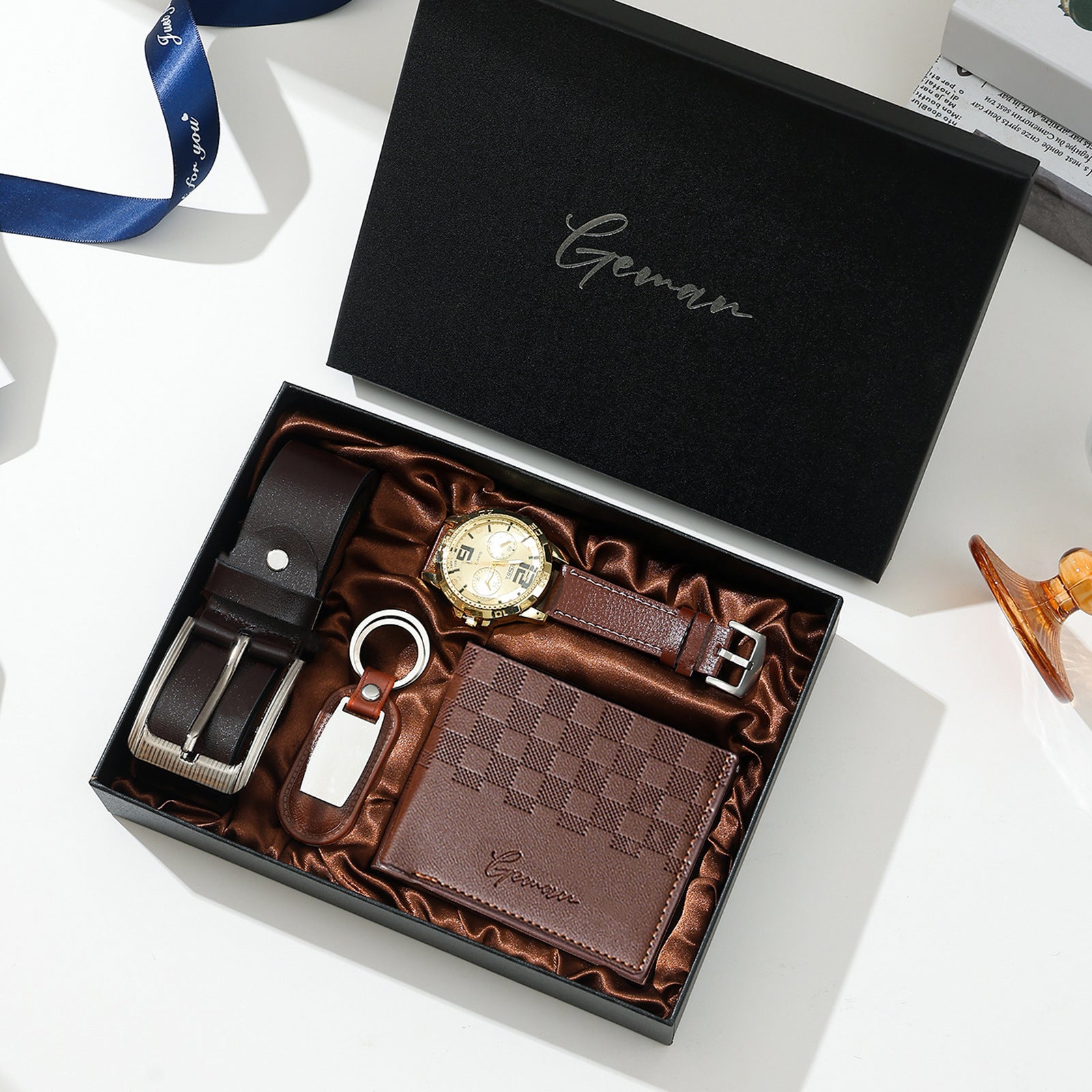Business Leather Gift Set with Watch and Perfume