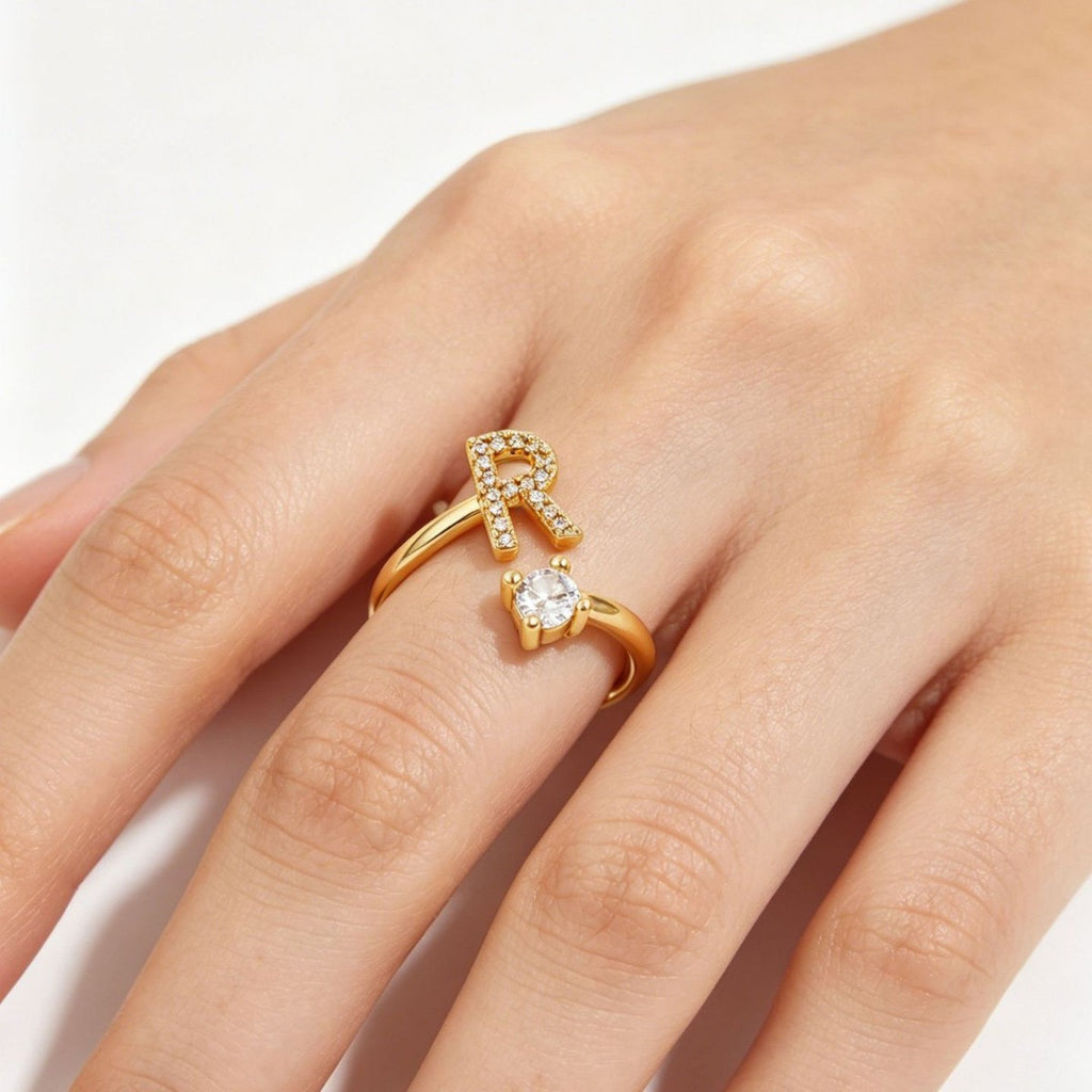 Gold Plated Letter Initial Open Rings
