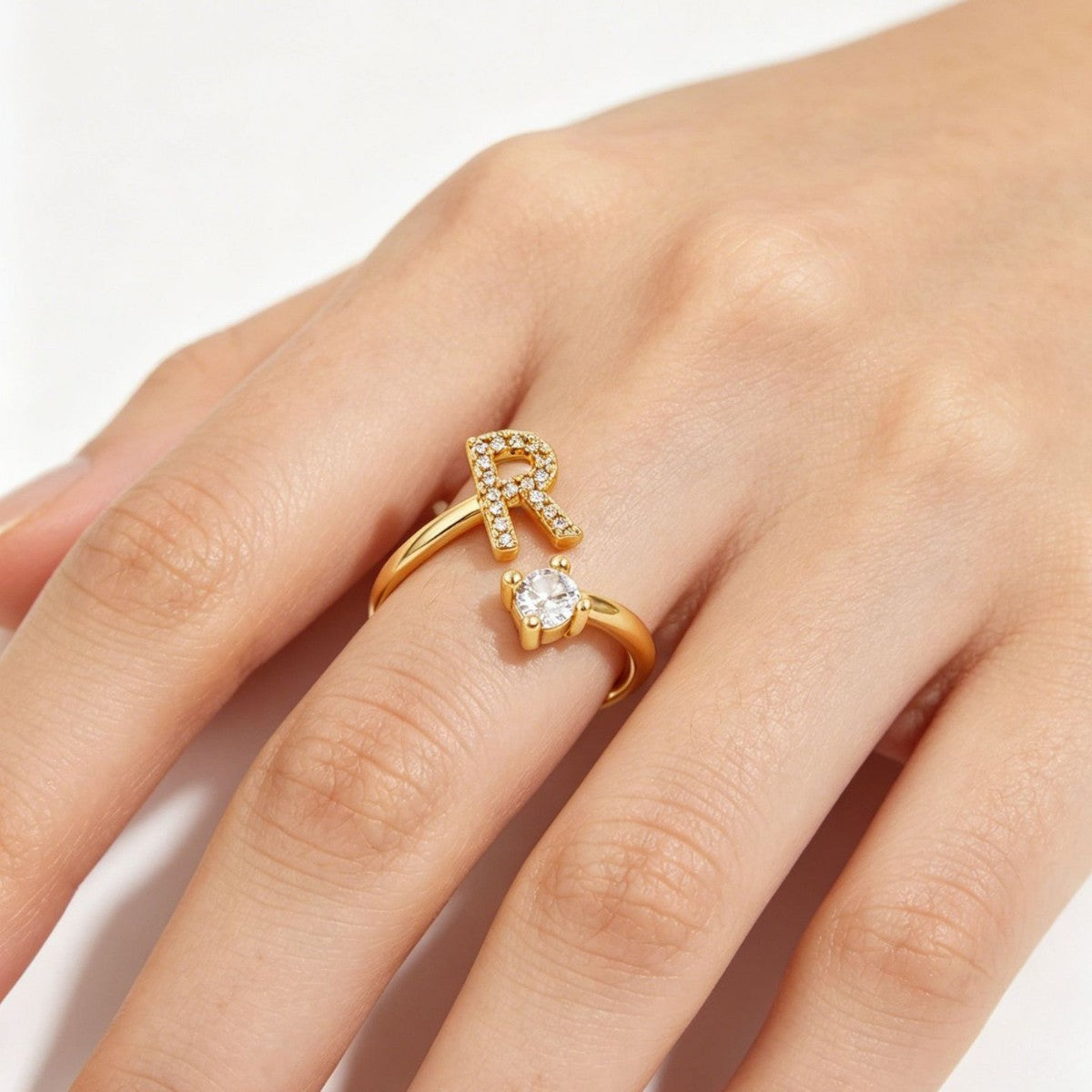 Gold Plated Letter Initial Open Rings
