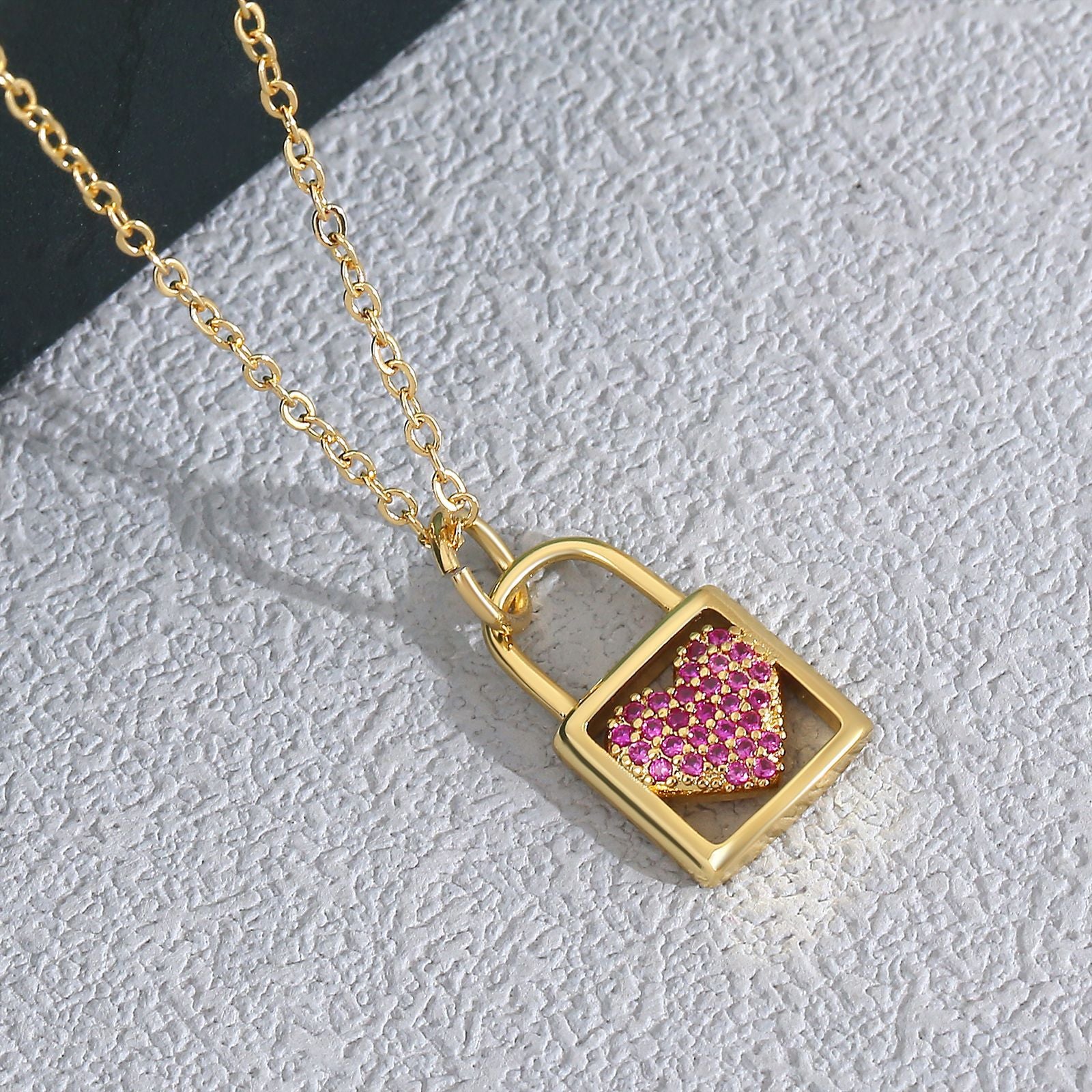 Heart Shaped Zircon Necklace Gold Plated Chain